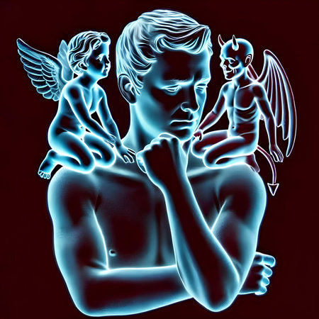 Digital illustration of an angel with a child in his arms in blueの素材