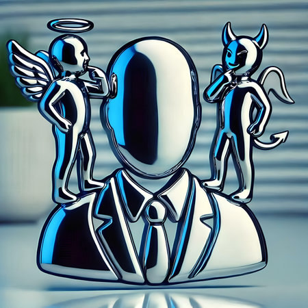 Businessman with angel and devil. 3d rendering. Computer digital drawing.の素材