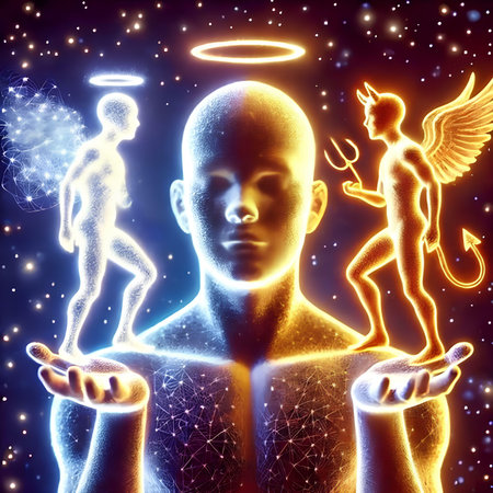 Digital Illustration of a Man with Wings and a Hologramの素材