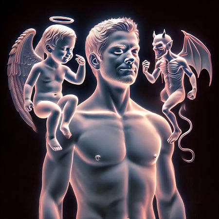 3d illustration of an angel with a baby on a black backgroundの素材