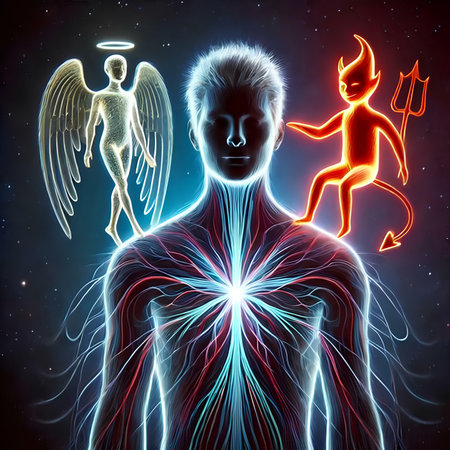 Anatomy of human body with angel and demon. 3D renderingの素材