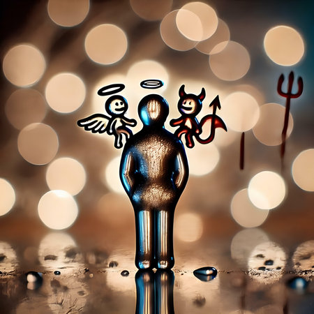 Angel and devil on a bokeh background. 3d renderingの素材