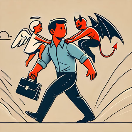 Businessman with devil wings and a briefcase. Vector illustration.の素材