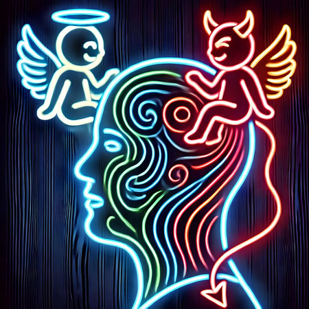 Zodiac sign Pisces. Vector illustration in neon style on a wooden background.の素材