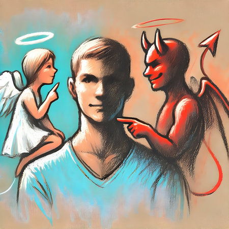 Angel and devil on grunge background. Hand-drawn illustration.の素材