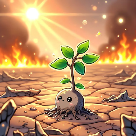 Illustration of a burning earth with a tree growing from it.の素材