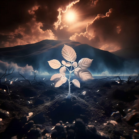 Plant in the desert at sunset,3d render illustration.の素材
