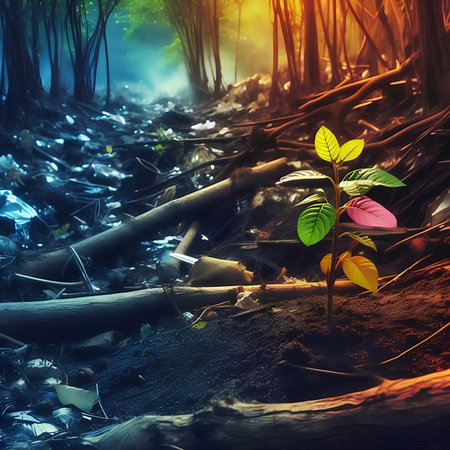 Plant growing in the forest. 3D illustration. Nature background.の素材