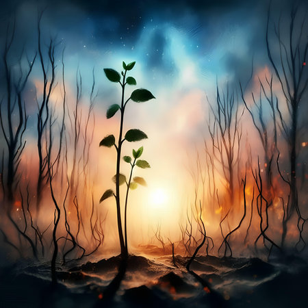 Sprout in the forest at sunset. 3D illustration. nature backgroundの素材