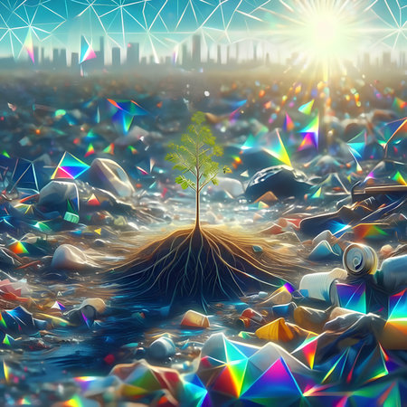 3d illustration of a sprout in the middle of the earthの素材