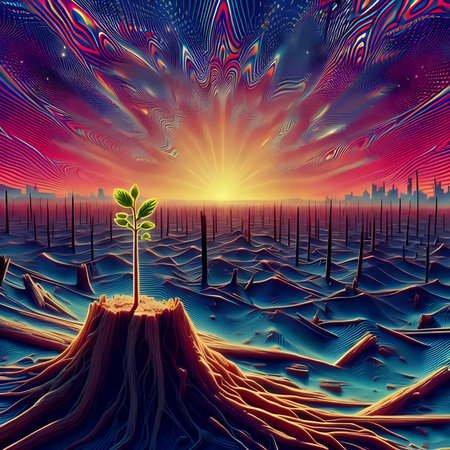 3D illustration of a tree growing in the middle of a desertの素材