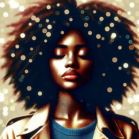 Fashion portrait of young beautiful African American woman with stylish hairstyle.の素材