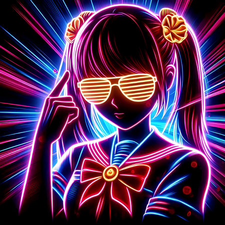Illustration of a girl wearing sunglasses with a candy in her handの素材