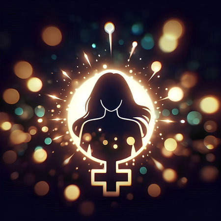 Illustration of female silhouette and christian cross on bokeh backgroundの素材