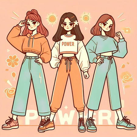 Fashion girls. Vector illustration in hand drawn style. Fashion woman.の素材