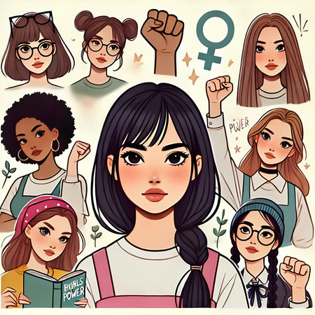 Set of different women avatars with different hairstyles. Vector illustration.の素材