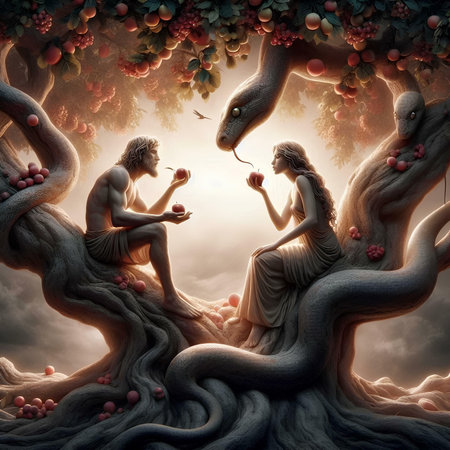 Fantasy scene with a pair of mermaids in a treeの素材