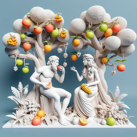 Bonsai tree with people and fruits. Conceptual image.の素材