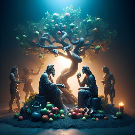 Buddha and the tree of life. 3D rendering.の素材