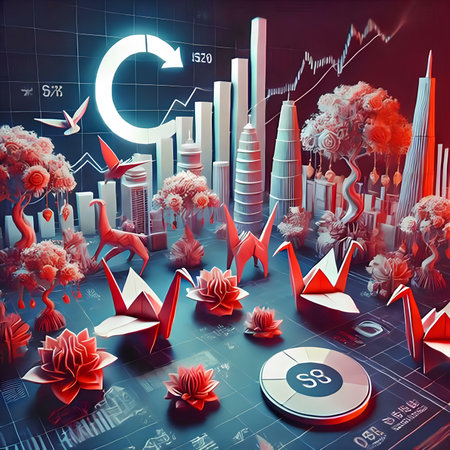 3d illustration of business graph and chart in virtual space. Business conceptの素材