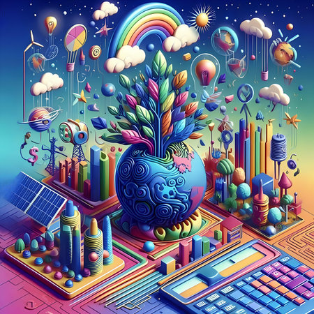 3D isometric illustration of the science and technology concept with a plant growing out of a pot.の素材