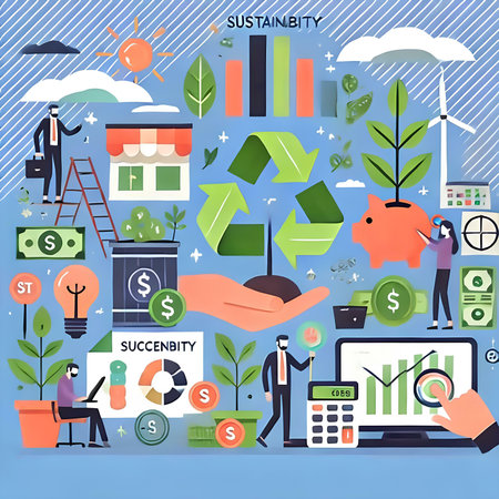Flat design illustration concepts for sustainable development, renewable energy sources.の素材