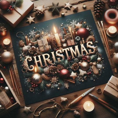 Christmas Decoration Over Wooden Background. Christmas Decoration Over Wooden Background.の素材