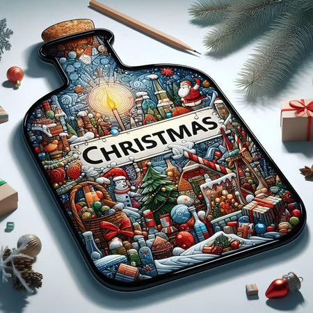 Christmas in a bottle with a lettering. 3D illustration.の素材