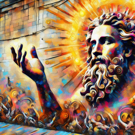 Jesus Christ on the background of the church. Colorful illustration.の素材