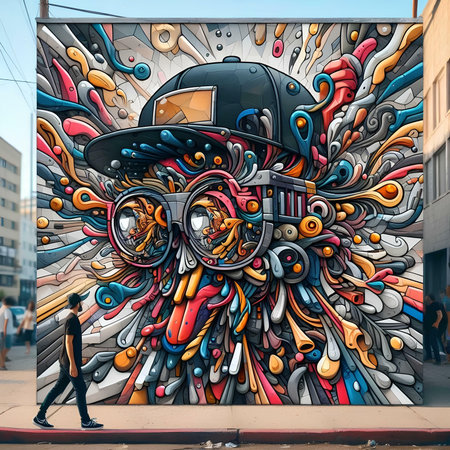 Mural art at the entrance to the shopping center in Barcelona, Spainの素材