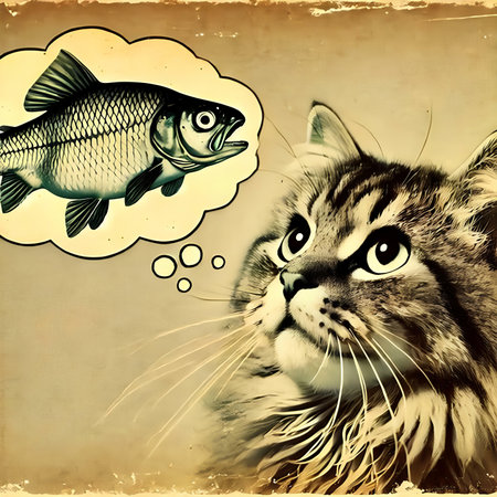 Cat and fish. Grunge background with space for text.の素材
