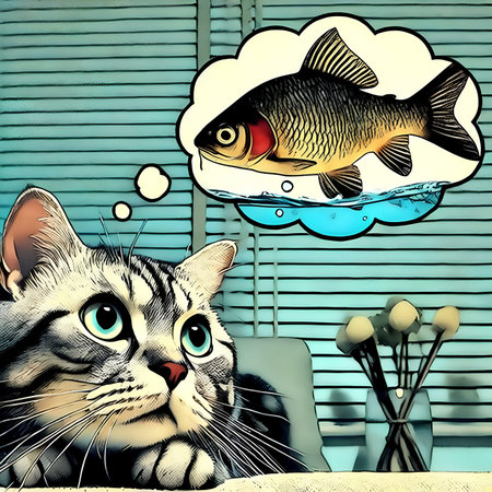 Cat and fish in the room. Cat and fish in the room.の素材