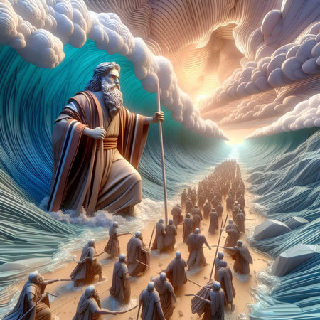 Jesus Christ in the sea of clouds, 3d illustration, horizontalの素材