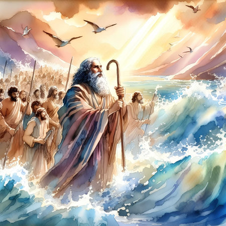 Jesus Christ in the sea. Hand drawn watercolor illustration for your designの素材