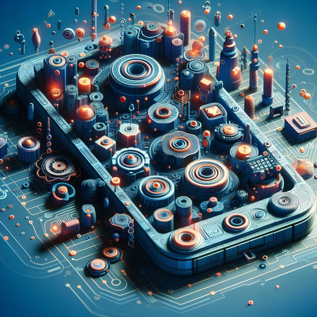 Circuit board. Technology background. 3d rendering, 3d illustration.の素材