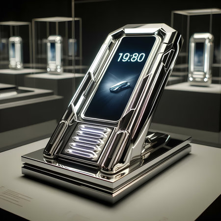 3D rendering of a modern electronic clock in a shop window.の素材