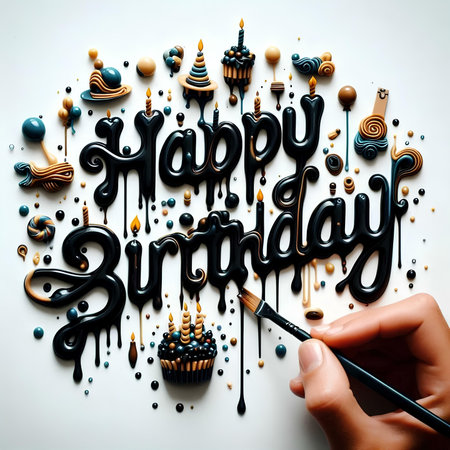 Happy birthday greeting card with hand drawn birthday cake on a white backgroundの素材