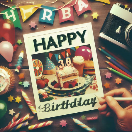 Birthday Party Invitation Celebration Party Decorations Concept on Photo Frameの素材