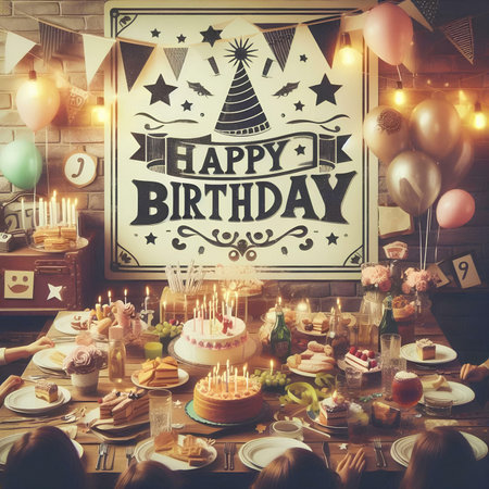Happy Birthday Celebration Party Concept. Vintage Color Filtered image processed vintage effect.の素材
