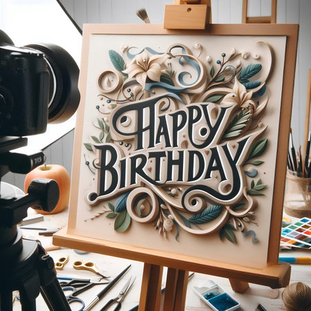 Happy Birthday Greeting Card. Calligraphy Text on Board.の素材