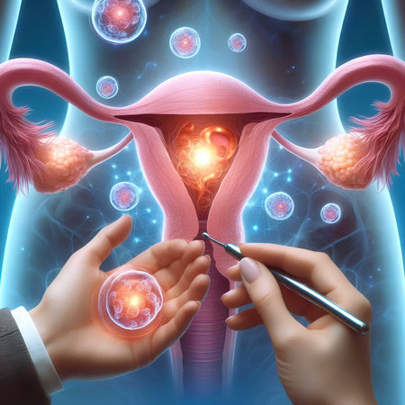 Digital illustration of Female reproductive system in colored background. 3D renderingの素材