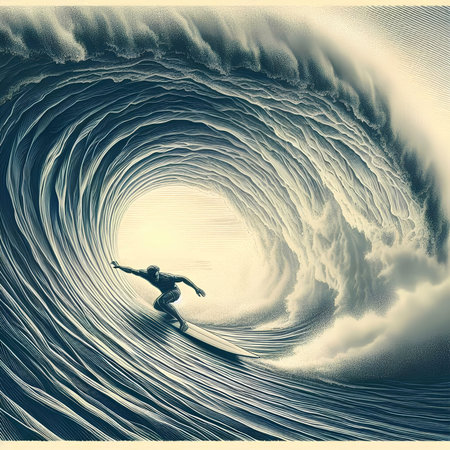 Surfer in ocean wave. Surfer in ocean wave. 3D renderingの素材