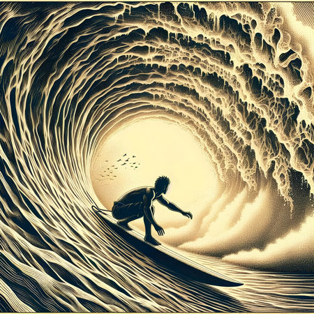 Surfer at the end of the wave. 3d illustration.の素材