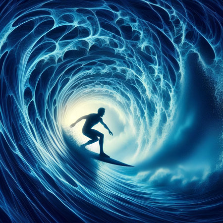 Surfer in the ocean, 3D rendering with DOF effectの素材