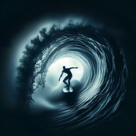 Surfer in a wave. 3d illustration. Computer generated image.の素材