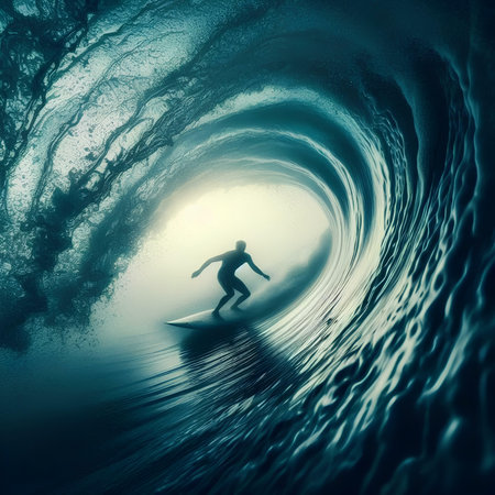 Surfer in ocean. Surfer in ocean. 3D renderingの素材