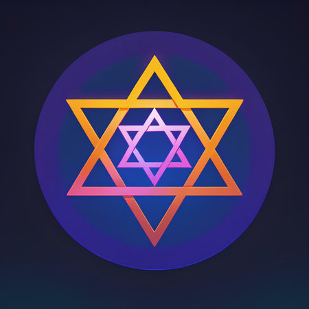 Star of David icon in flat style for web and mobile, modern minimalistic flat design. Vector white icon on dark blue background.の素材