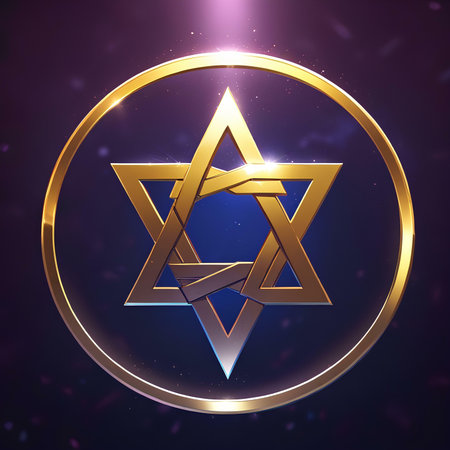 Israel emblem in gold circle on dark background. Vector Illustration.の素材