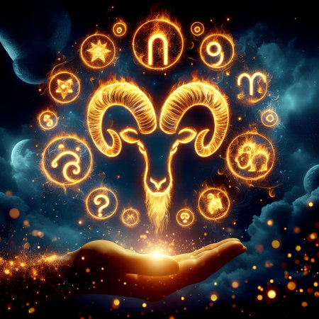 Zodiac signs in human hand as symbol of horoscope and astrologyの素材