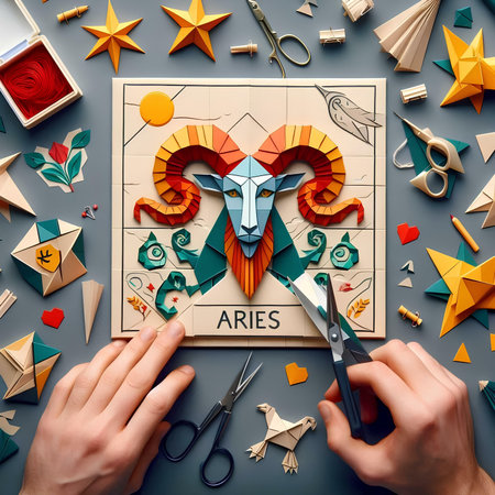 Creative geometric pattern made of paper, triangles, arrows and other shapesの素材